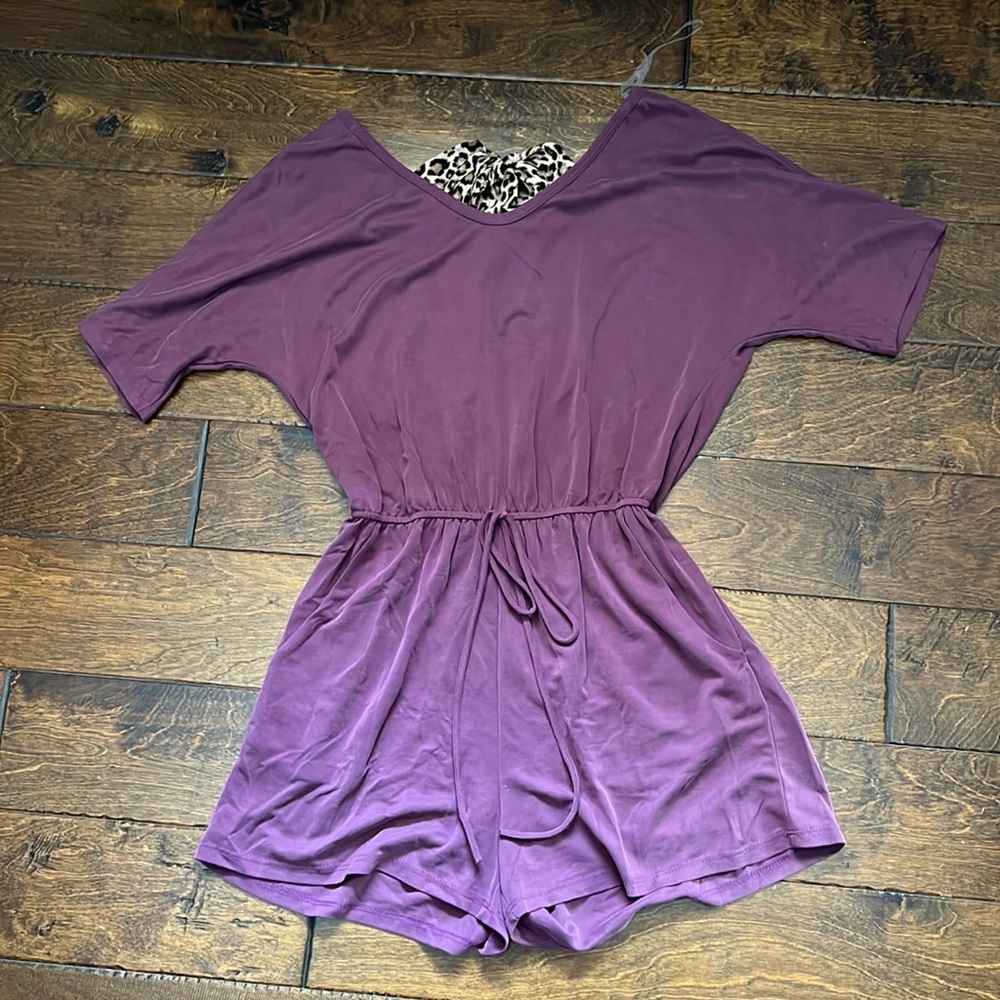 Purple Romper with Animal Print Tie
